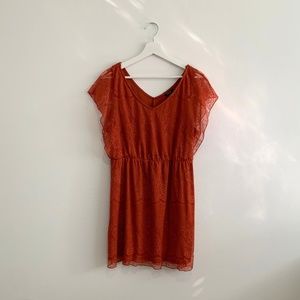 Phopody Woman's Lace Dress Bohemian Pretty Terra Cotta V-Neck Mini Y2K X-Large